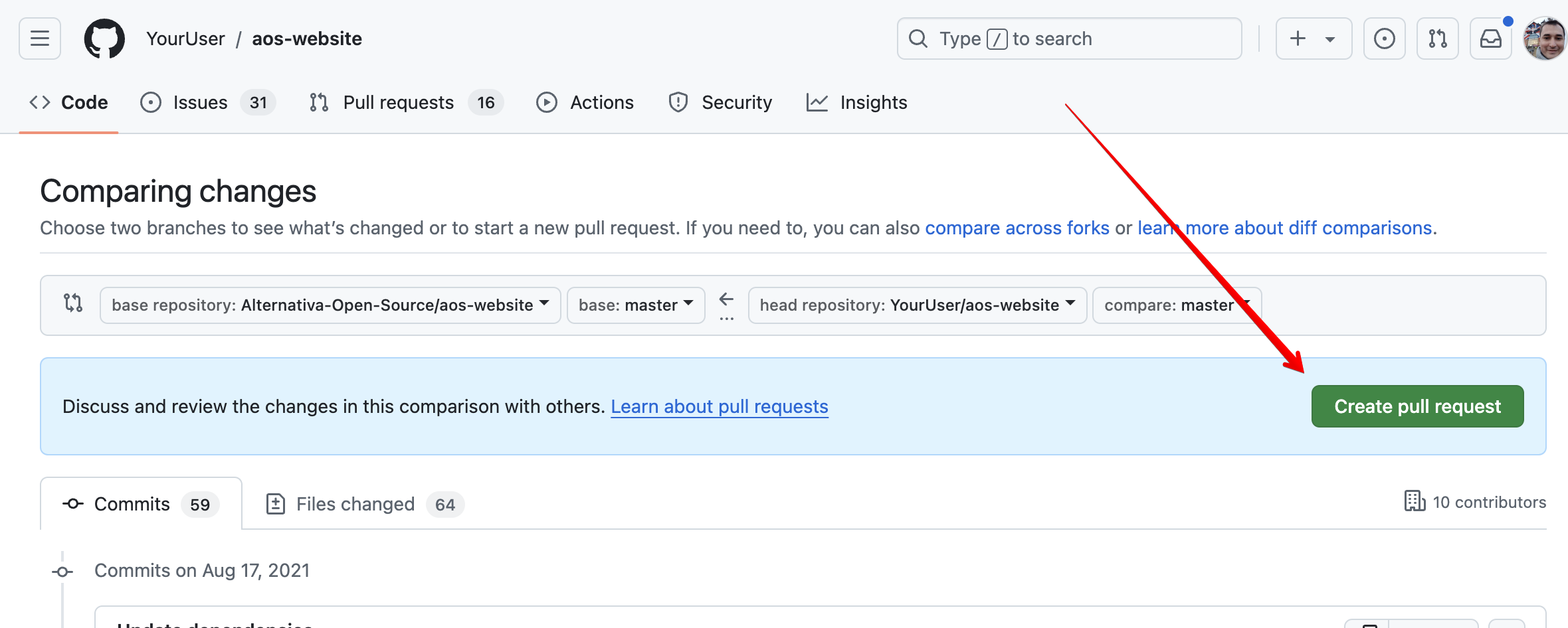 Creating a pull request on GitHub